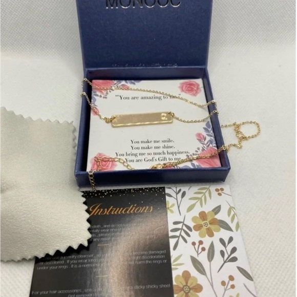 “Q, O,P, T, R“ Monooc Gold Plated Initial Bar Necklaces - Picture 2 of 4